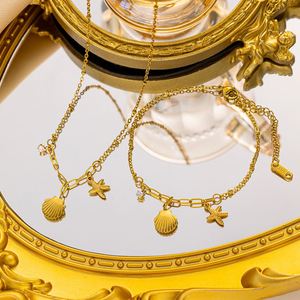 Collar y Pulsera con Colgante de Estrella de Mar y Concha, Chapado en Oro de 18K, Resistente al Agua y al Deslustre, Juego de Joyería Fina de Acero Inoxidable - Product Image 6