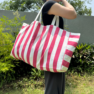 Bolsa de Hombro Personalizada Reutilizable Ecológica 100% Algodón con Rayas de Color en Contraste para Viajes - Product Image 5