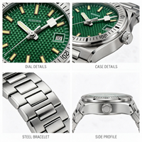 Montre sport pour homme, mouvement MIYOTA, acier inoxydable, étanche, verre minéral, date luminescente, bracelet en caoutchouc, logo personnalisé OEM