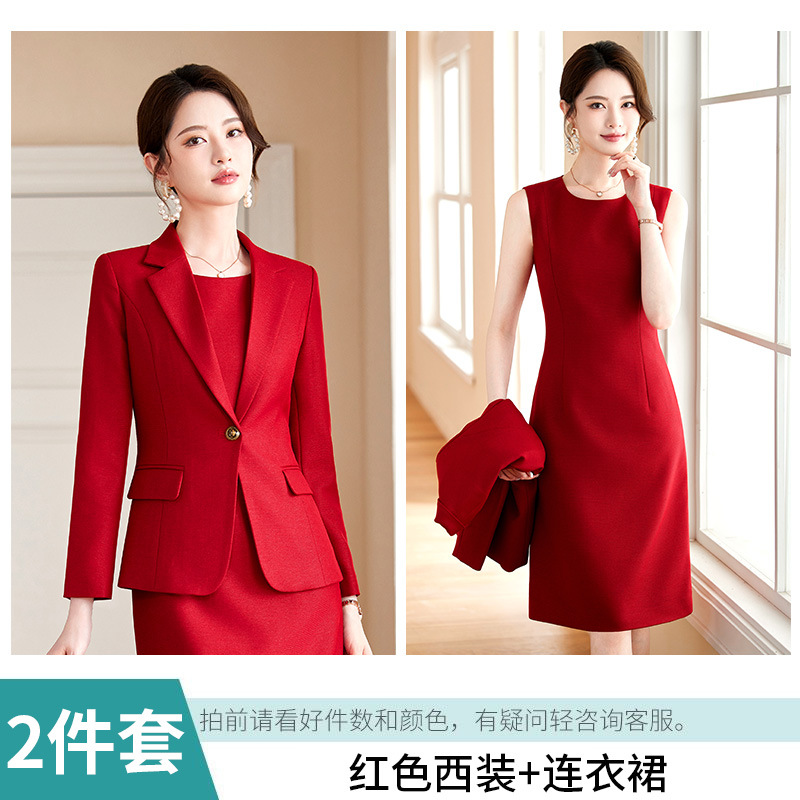 red suit dress