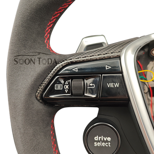 พวงมาลัยหุ้มหนังครึ่งวง สำหรับรถยนต์ออดี้ R8 <span class=keywords><strong>A3</strong></span> A4 A5 A6 C7 B6 B8 B9 RS3 8V RS4 RS7 SQ5 Q3 Q5 Q7RS คาร์บอนไฟเบอร์แบบกำหนดเอง พร้อมไฟ LED - Product Image 4