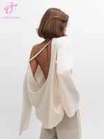 Suéter de Punto Personalizado al por Mayor de Loveda con Logotipo Personalizado para Mujer, Otoño Invierno, Casual, Holgado, Suave, Color Sólido, Sexy, sin Espalda