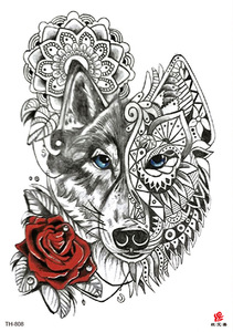 Autocollant de tatouage temporaire style japonais motif loup et fleur, imperméable, pour bras et corps, pour hommes et femmes - Product Image 6