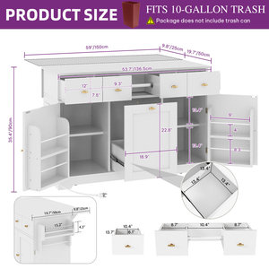 Carrito de Cocina Portátil con Isla, Cajones, Almacenamiento Oculto, Gabinetes de Cocina con Ruedas y Cubo de Basura de 10 Galones - Product Image 3