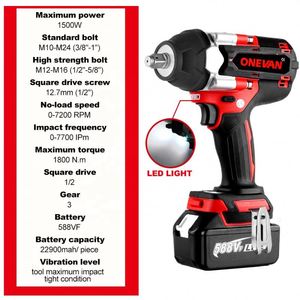 <span class=keywords><strong>Llave</strong></span> de <span class=keywords><strong>Impacto</strong></span> Eléctrica sin Escobillas de 1800N.M y 1/2 Pulgada con <span class=keywords><strong>4</strong></span> Enchufes, 2 Baterías, <span class=keywords><strong>Llave</strong></span> de Tornillos, Herramienta Eléctrica para Camiones - Product Image 3