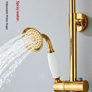 Ensemble <span class=keywords><strong>de</strong></span> <span class=keywords><strong>douche</strong></span> mural en laiton doré <span class=keywords><strong>de</strong></span> style européen et chinois rétro, avec <span class=keywords><strong>barre</strong></span> <span class=keywords><strong>de</strong></span> <span class=keywords><strong>douche</strong></span> à jet doux pour usage domestique et hôtelier (5 ans) - Product Image 4