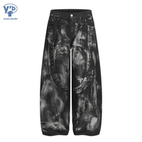 Jean baggy YUANBOFEI pour homme, coupe large, en denim, motif éclaboussures de peinture, style punk Wasteland, idéal pour les sorties décontractées