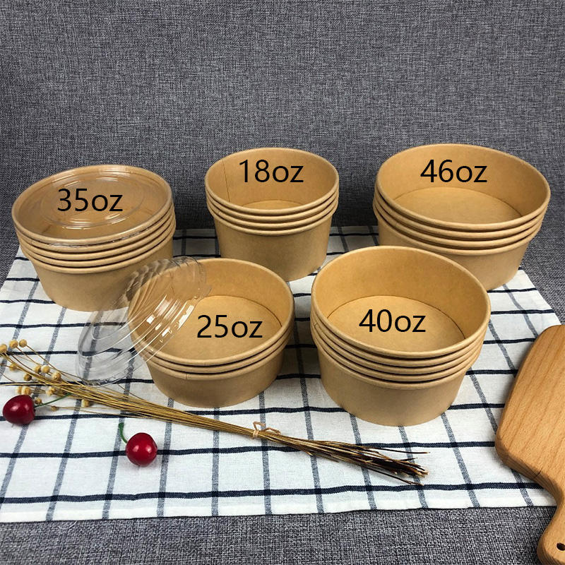 One-Stop ShoppingDisposable Salad Bowl with Kraft Paper Lid for Hot Food Takeaway Durable and Eco-Friendly Paper Plates & Bowls
