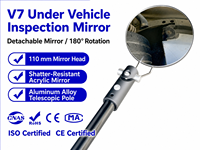 Espejo de Inspección V7 para Debajo del Vehículo, Redondo, Acrílico, Giratorio, Telescópico, Portátil y Reflectante para Fábrica o Taller