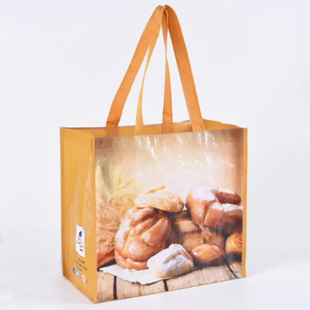 Big recyclable laminated promotional pp woven shopping tote bag with button closing