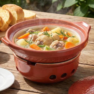 Casserole en céramique rouge TESSWANG avec base chauffante, ensemble de <span class=keywords><strong>mini</strong></span>-hot pot japonais pour soupes et ragoûts individuels - Product Image 1