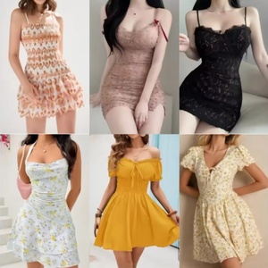 Vestido Midi Elegante de Verano para Mujer, Estilo Europeo Americano, con Manga Volante, Cintura Natural, Cuello en V Regular, Satén Liso Teñido - Product Image 2