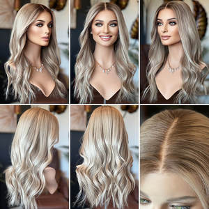 Koşer Bakire Kül Sarısı Röfleli Uzun Dalgalı Avrupa İnsan Saçı Yahudi Kadınlar İçin Slav Tekli Küçük Düğümlü HD Büyük İpek - Product Image 6