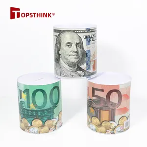 TOPSTHINK US Dollar UK Euro Tiền Không Thể Phá Vỡ Lớn Kim Loại Tùy Chỉnh Unobpenable Ngân Hàng Heo Con Cho Người Lớn