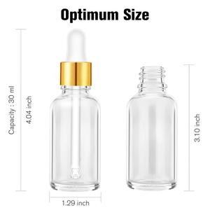 Flacons compte-gouttes en verre transparent de 15 ml, 30 ml, 50 ml, 100 ml, boîte pour huile essentielle, cosmétiques, soins de la peau, couleurs personnalisables, compte-gouttes doré - Product Image 6
