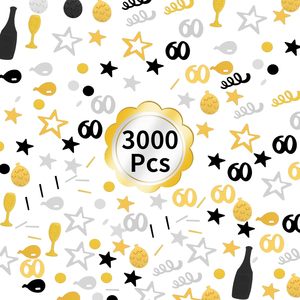 3000 Pezzi di Coriandoli per <span class=keywords><strong>Compleanno</strong></span> Numero 60, Coriandoli Glitterati per <span class=keywords><strong>Torta</strong></span> di <span class=keywords><strong>Compleanno</strong></span>, Coriandoli da Tavola, Decorazioni per Feste in Nero, Oro <span class=keywords><strong>e</strong></span> Argento - Product Image 3
