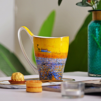 Vente en gros de tasses à café en céramique florales de luxe léger de grande capacité 550 ml, tasses à thé en porcelaine fine avec logo personnalisé et boîte cadeau
