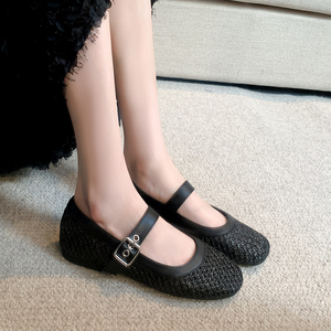 2025 été nouvelle mode tendance <span class=keywords><strong>France</strong></span> Mary Jane chaussures simples pour femmes creux filet <span class=keywords><strong>de</strong></span> pêche maille tissage doux plat ballerines - Product Image 6