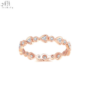 Anillo Apilable con Diseño de Corazón, Venta al por Mayor, Oro Rosa de 18K, Diamante Natural Real, Anillo de Media Eternidad para Mujer, Uso Diario - Product Image 2