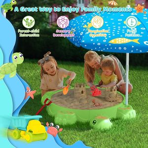 Kids Turtle Sandbox <span class=keywords><strong>avec</strong></span> <span class=keywords><strong>couvercle</strong></span> Parapluie réglable <span class=keywords><strong>avec</strong></span> moules <span class=keywords><strong>à</strong></span> <span class=keywords><strong>sable</strong></span> et pelles Set pour le jeu sensoriel Toddler Outdoor Indoor Toys - Product Image 5