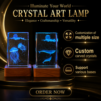 Lampe de nuit LED USB en cristal marin gravé en 3D, pilier carré, cadeau personnalisé en bois