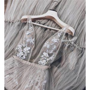 Chất lượng cao V cổ vải tuyn áo cưới váy cô dâu sang trọng đính cườm áo cưới váy cưới - Product Image 5