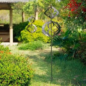 Không thấm nước động cỏ trang trí sân vườn Patio cổ phần kim loại windspinners 3D hai tầng gió nhà máy Spinner - Product Image 2