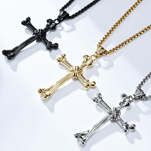 Retro punk style stainless steel bone cross necklace, <b>titanium</b> steel niche, unique, unisex pendant accessory. - Product Image 2