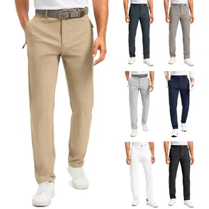Logo personnalisé Pantalon de golf kaki 30 "/32"/34 "coupe ajustée pantalon de golf habillé léger et extensible pour hommes avec poches zippées