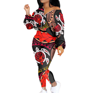 Personalizzato MOQ 1 polinesia tribale stampa personalizzata donna Crop top 2 pezzi Set <span class=keywords><strong>vestiti</strong></span> Plus Size manica lunga vestito femminile tuta - Product Image 1