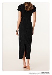 Abito Lungo Maxi Semplice 2026, T-Shirt Lunga con Spacco, Casual Estivo, Aderente, Tinta Unita, in Cotone per Donne - Product Image 4