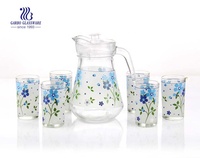 Service à thé et jus Garbo Glassware Classic, 7 pièces, comprenant une carafe et des verres, avec impression personnalisée, ensemble de vaisselle pour boire.