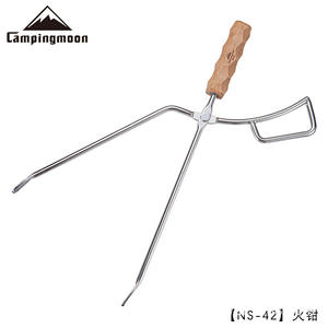 Pinzas para carbón Campingmoon de acero inoxidable con mango largo y agarre de madera de haya, herramienta resistente para parrilla de barbacoa al aire libre - Product Image 3