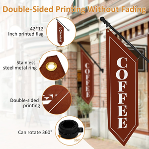 <span class=keywords><strong>Drapeau</strong></span> de café, 27 pouces, double face, avec kit de mât et support, idéal pour les cafés et les salons de thé - Product Image 4