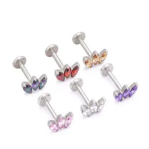 Fashion Piercing Body Jewelry G23 Titanium 3 Prong Set Marquise CZ Internally Threaded Ear Piercing Body Jewelry Wholesale