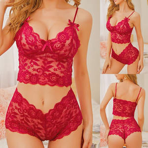 Lencería erótica Sexy de encaje para mujer, conjunto de dos piezas de tentación de glúteos hermosos, pelo liso - Product Image 6