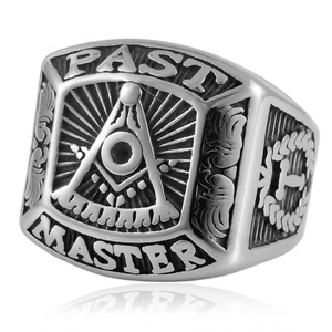 Anillo Masónico para Hombre de Acero Inoxidable con Símbolo de Maestro Masón, Diseño Geométrico, Uso Diario 21017 - Product Image 1