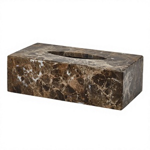High Quality Four-piece Square Brown Marble Eco-Friendly Bathroom Accessories <b>Set</b> <b>Soap</b> Dish <b>Soap</b> Dispenser Tissue Box - Product Image 2