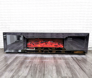 Large Mirrored Furniture Smoke Grey Glass <strong>TV</strong> <strong>Stand</strong> with <strong>Electric</strong> <strong>Fireplace</strong> - Product Image 1