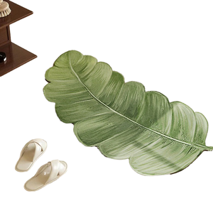 Quick Dry Diatomite <strong>Bath</strong> Rug <strong>Green</strong> Leaf Shaped Shower Woven <strong>Mat</strong> with Non-Slip Rubber Backing Water Absorbent Floor <strong>Mat</strong> - Product Image 4