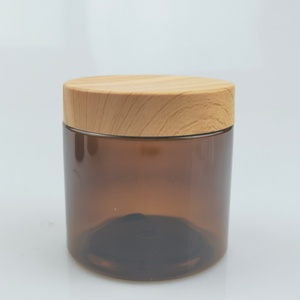 High Quality Eco-friendly 250g Frosted Amber <b>clear</b> Cosmetic Wide Mouth <b>Container</b> <b>Plastic</b> PET Jar with Bamboo Lid - Product Image 3