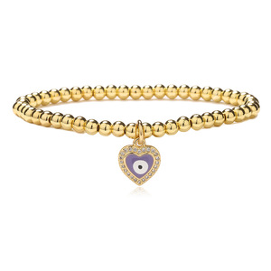 Venta caliente 18K chapado en oro latón esmalte forma de corazón Ojo Del Demonio ojo colgante pulsera con cuentas para mujer joyería - Product Image 6