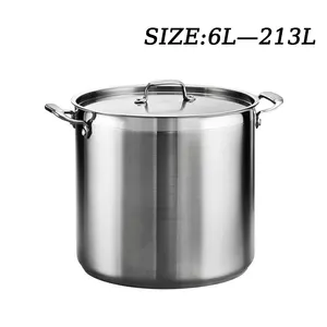 Atacado Tamanho Personalizado 6L-213lL Alta Qualidade Aço Inoxidável Cooking Stock Pot Com Alça Dupla