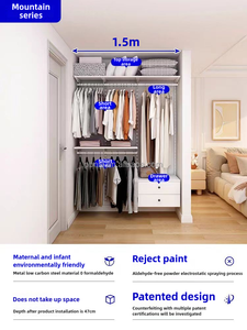 Tủ quần áo <span class=keywords><strong>mini</strong></span> walk-in 1,5 mét tùy chỉnh, một bức tường, toàn bộ bằng kim loại, cửa MDF, cửa trượt, nội thất phòng ngủ hiện đại - Product Image 4