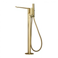Robinet de baignoire en cuivre pur, robinet de douche tout en cuivre, robinet sur pied chaud/froid de style américain vintage électroplaqué avec finition bois