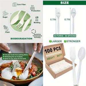 Fourchette et cuillère jetables en amidon de maïs de poids moyen 5g Vaisselle écologique Convient pour la vaisselle d'événements et le couteau - Product Image 4