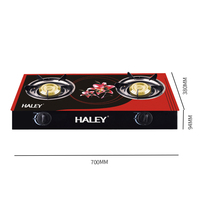 HALEY Pabrik Langsung Grosir Kompor Gas Meja 2 Tungku Desain Kaca Floral untuk Distributor Grosir Peralatan Rumah Tangga