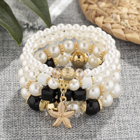 UIONEN Ensemble de bracelets en alliage de cuivre tressé motif étoile de mer classique, pendentif, bijoux à maillons pour femme, micro-incrustation argentée