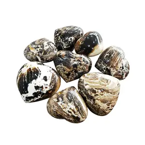 批发黑蛋白石心巧克力石混合大小心石4-11厘米100克至300克