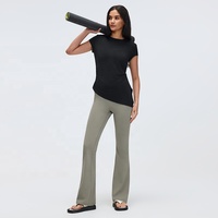 Pantalones de Yoga Acampanados para Mujer, Cintura Alta, Corte 3D, Bolsillo Oculto, Nailon y Spandex, Transpirables, Elásticos, Leggings para Yoga, Gimnasio, Pilates